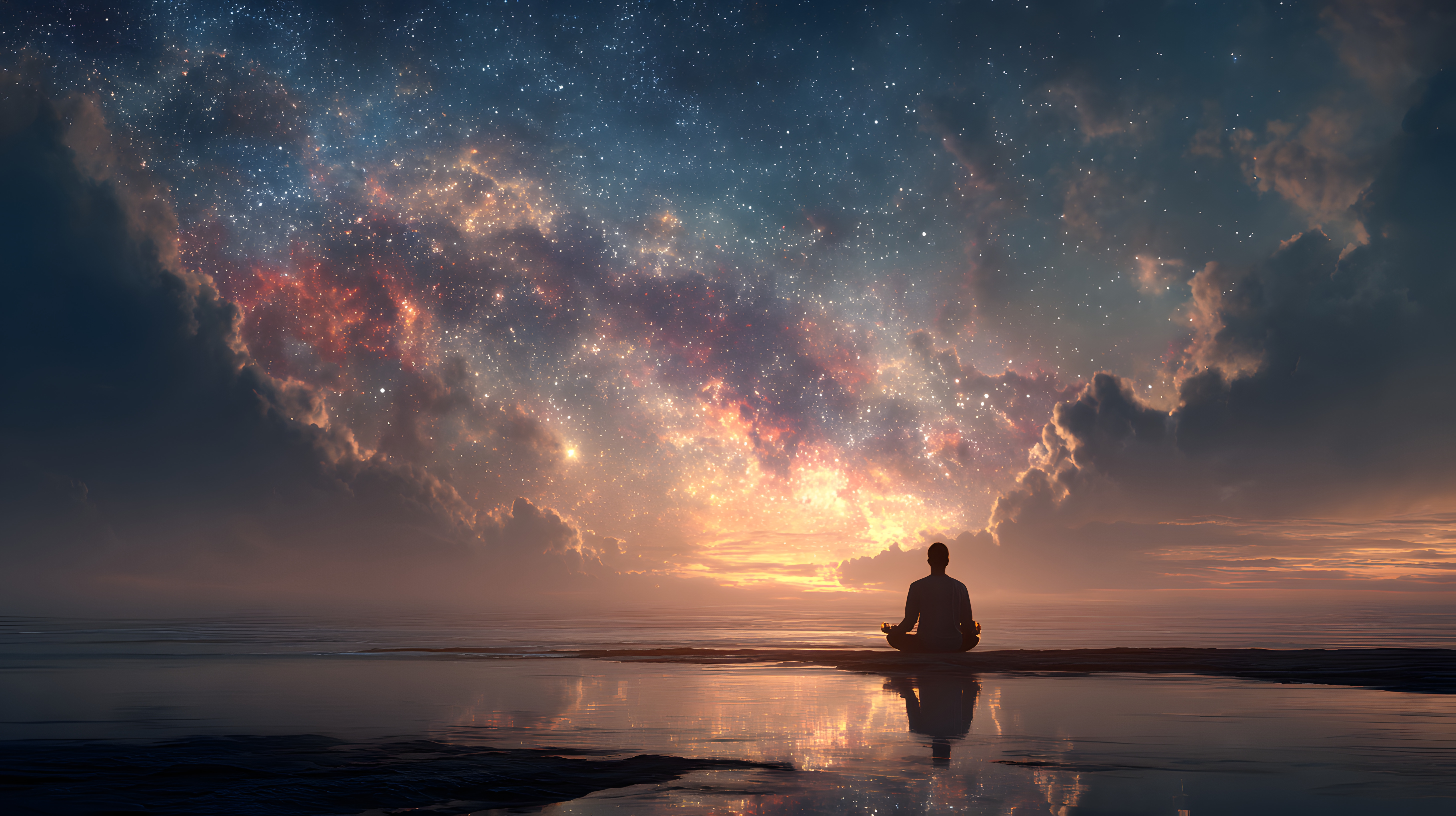 Stille Meditation am Wasser unter dem Nachthimmel